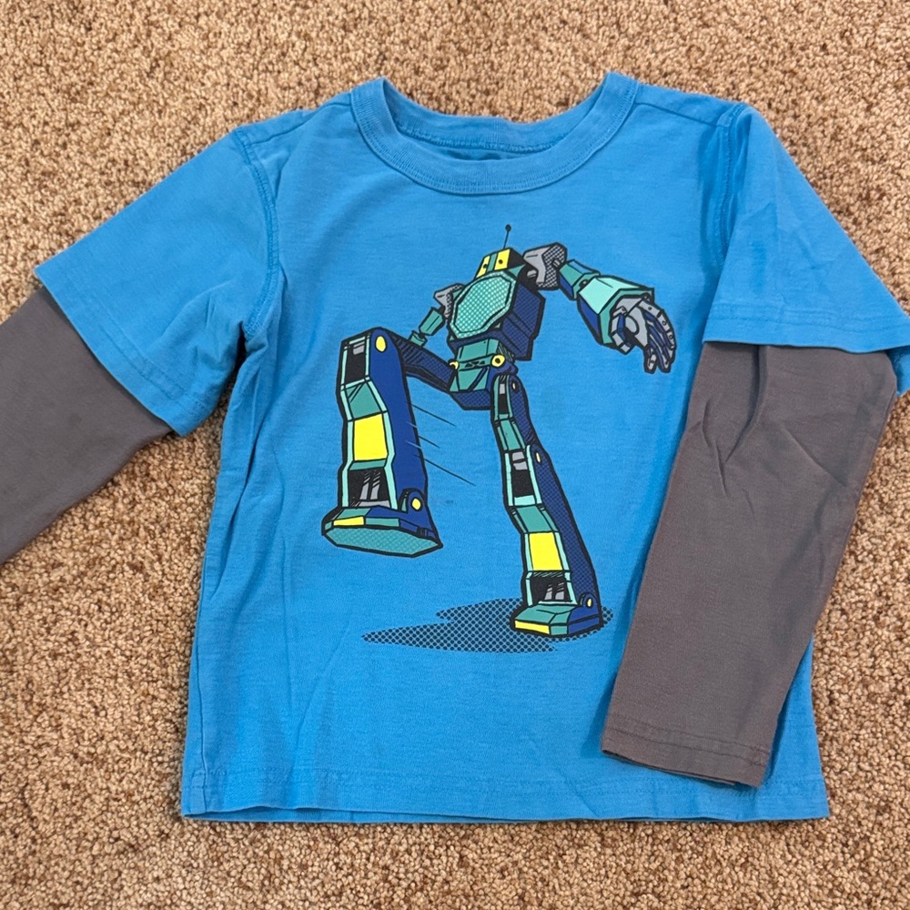 Tea Collection Blue and Gray Robot Long Sleeve Tee